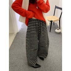 批发韩国2025<b class='q'>秋</b>冬新品时尚百搭显瘦松紧腰系带格子宽松阔腿休闲裤女