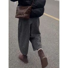 批发宽松大码胖mm遮肉格子弯刀裤女秋冬新款高腰九分<b class='q'>休闲</b>裤