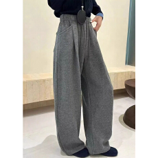 批发好布料复古慵懒抽绳口袋<b class='q'>阔腿裤</b>女宽松显瘦加厚加绒呢子弯刀奶奶<b class='q'>裤</b>