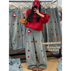 批发8038冬季新款韩版时尚百搭立体花朵加绒加厚显瘦弯刀裤休闲<b class='q'>牛仔裤</b>