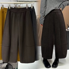 批发韩系2025冬加绒羊毛呢气球阔腿裤女垂感显瘦小个子九分羊绒休闲裤