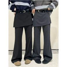 批发2025秋冬新款韩版复古假两件屁帘修身显瘦遮胯羊绒休闲微喇裤