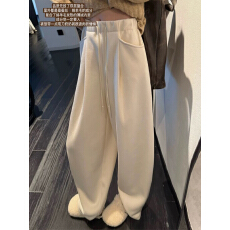 批发白色阔腿裤女春秋冬休闲羊毛香蕉卫裤宽松加绒<b class='q'>运动</b>裤垂感弯镰刀裤