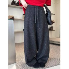 批发‘星河闪耀’秋冬新款加绒加厚高腰闪钻显高显瘦高腰抽绳弯刀裤88