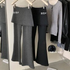 批发设计感拼接假两件屁帘微喇加绒<b class='q'>休闲裤</b>新款高腰显瘦直筒加绒<b class='q'>长裤</b>