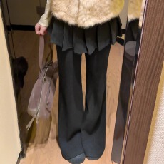 批发在在atat韩系叠穿假两件休闲微喇百褶屁帘<b class='q'>裙裤</b>加绒加厚<b class='q'>长</b>裤女