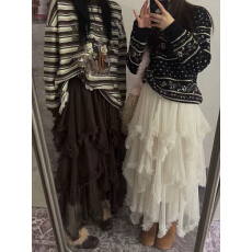 批发2026早春荷叶边不规则多层网纱蛋糕裙中长款<b class='q'>高腰</b>A字仙女半裙