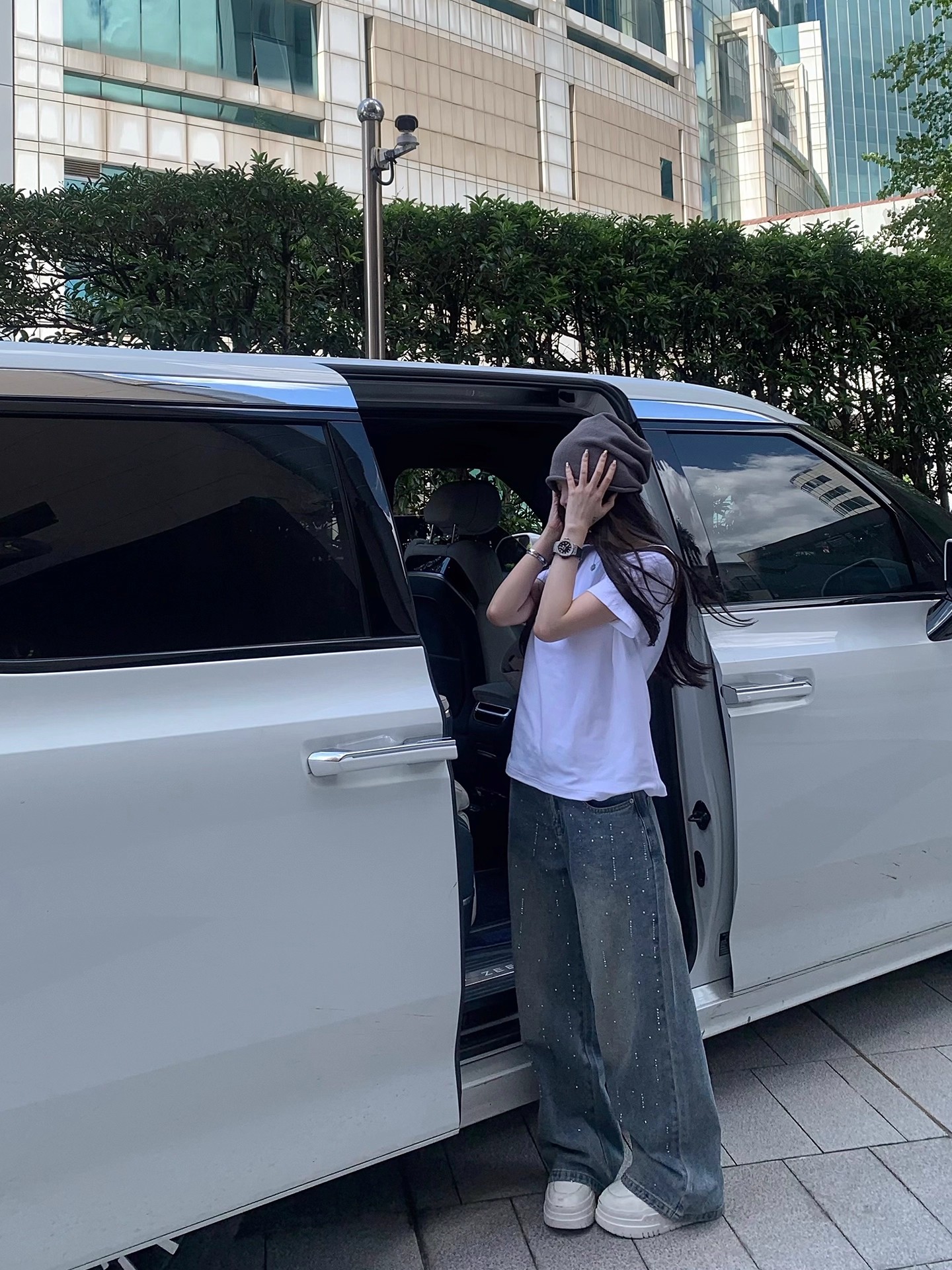 titi 작은 자매 깨진 가을 은하계 청바지 여성 가을 무거운 작업 핫픽스 중 로우 웨이스트 레트로 넓은 다리 길이 바지