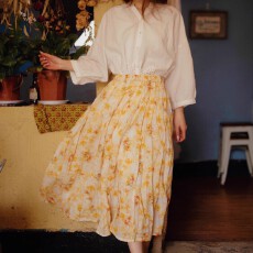 批发高级定染100支精细苎麻<b class='q'>碎花</b>中长款半身裙A字文艺风