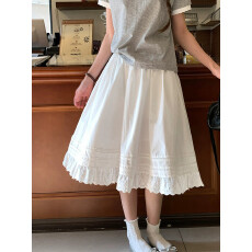 批发26年早春韩国ins春季法式复古高腰蕾丝拼接中长裙白色中裙半身裙