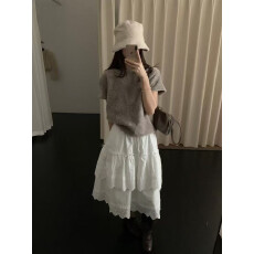 批发26年早春！韩系复古白月光蕾丝边叠层显瘦半身裙