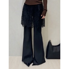 批发韩版时尚假两件蕾丝屁帘弹力西装微喇裤女2026春新款高腰休闲长裤