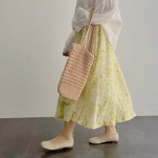 批发恬静美好。定染高支天然苎麻A字中长款显瘦半身裙2026春夏新款