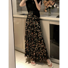 批发高级郁金香碎花半身裙2026新款<b class='q'>雪纺</b>高腰显瘦大摆垂感中长款半身裙