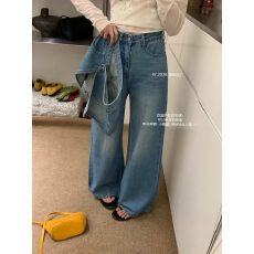 批发春季新款高腰可拆卸屁帘两件套阔腿牛仔<b class='q'>裤</b>女<b class='q'>时尚</b>休闲长<b class='q'>裤</b>