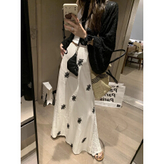 批发fancccy亚麻刺绣<b class='q'>蕾丝</b>拼接半身裙女2026夏新款a字中长款设计感裙子