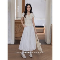 批发叙境法式白色波点漂亮花苞半身裙女2026春季新款独特气质裙子