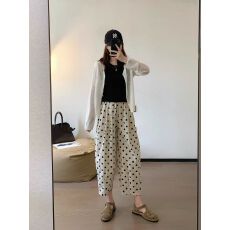批发波点裤子<b class='q'>哈伦裤</b><b class='q'>女</b>2025新款夏季薄款九分裤宽松阔腿裤休闲<b class='q'>慵懒</b>风