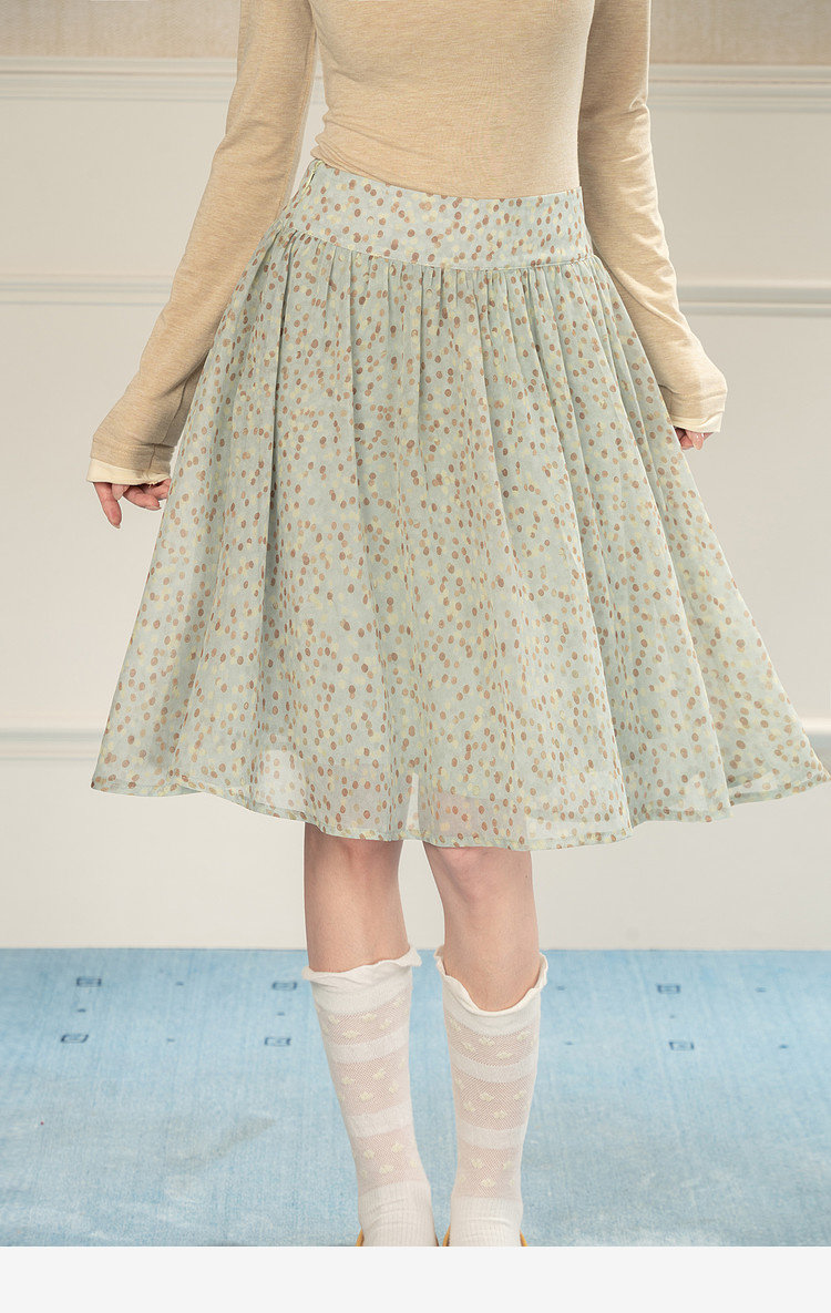 휴가 바람 도트 무늬 하이웨이스트 반신 스커트 여성 봄 여름 새로운 작은 청신 녹색 캐주얼 연령 감소 짧은 치마