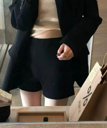 hhyii 스키니 작은 검은 색 바지 검정색 넓은 다리 정장 반바지 여성 한 도루 센스 하이웨이스트 다용도 한 마디 캐주얼 바지