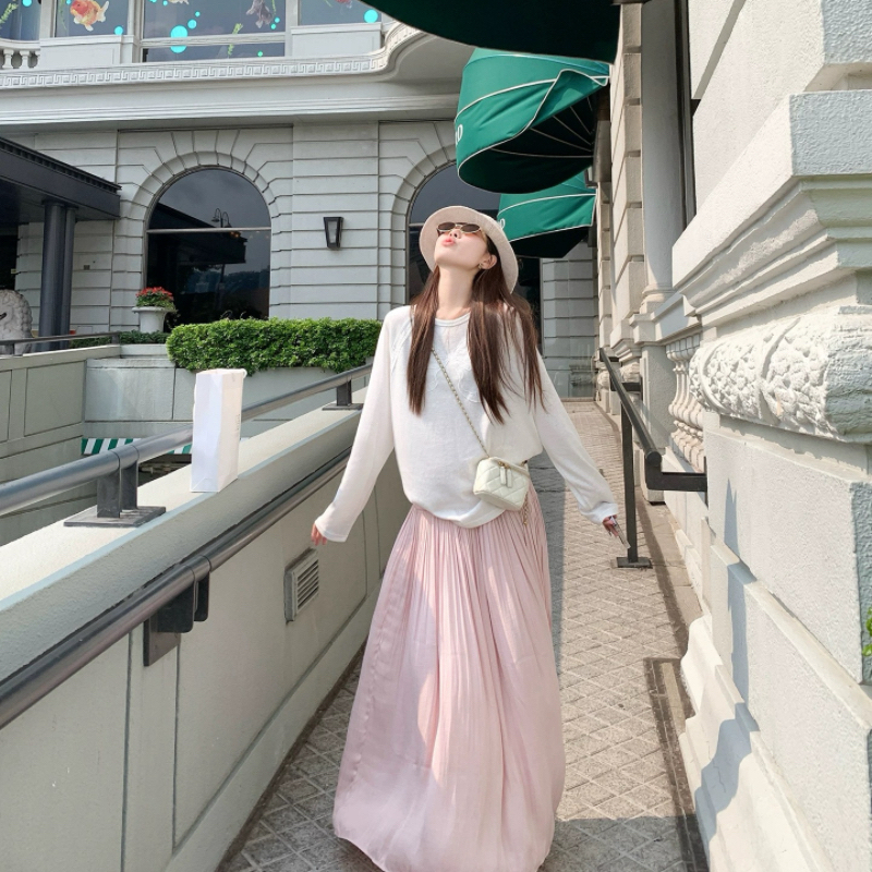 한 번 작은 짭짤한 한 부서 큰 진자 핑크색 반신 스커트 여성 여름 치마 새로운 한 마디 롱 스커트