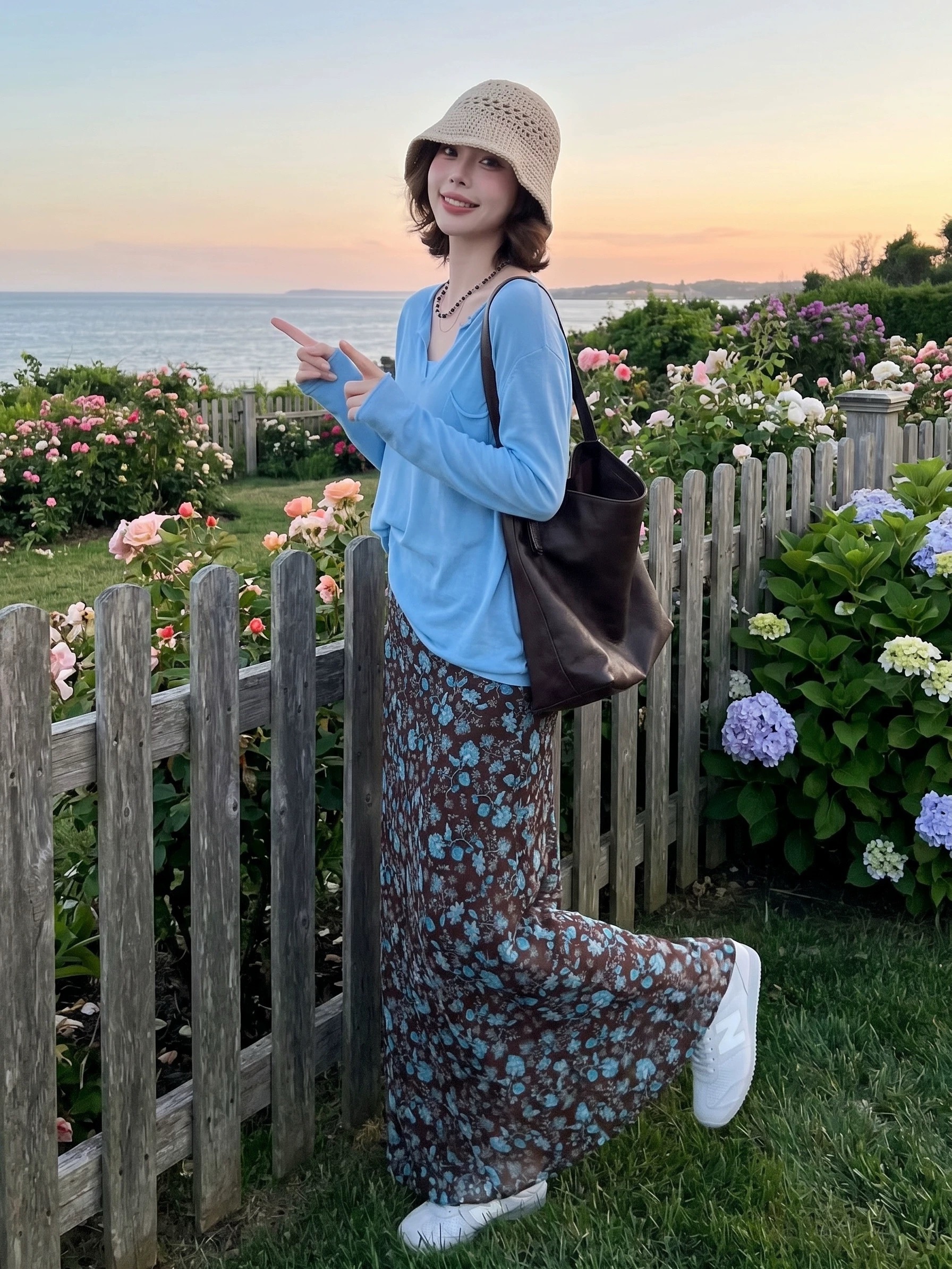 프랑스식 낭만주의 느슨함 센스 레트로 꽃무늬 반신 스커트 한 마디 롱 스커트 배 모양 몸 슬림해 보이는 표지 넓적 다리 사진 찍기 치마