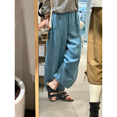 批发天丝亚麻九分<b class='q'>裤</b>显瘦显高松弛垂感阔感立体夏季透气设计感贝壳扣