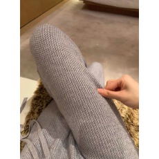 批发灰色肌理感加绒针织阔腿裤女冬季新款高级感百搭显瘦保暖直筒裤子