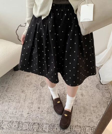 강력 추천 무거운 작업 명중 Pleat 도트 무늬 반신 스커트 여성 이른 가을 새로운 한 부서 슬림해 보이는 다용도 한 마디 꽃밭 치마