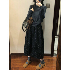 批发复古波点花苞半身裙女秋冬新款气质百搭显瘦a字中<b class='q'>长裙</b>