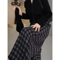 批发格纹毛呢宽松阔腿裤女秋冬新款大码梨形身材小个子加绒加厚九分裤