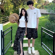 批发<b class='q'>韩版</b>海边风沙滩短袖修身气质套装情侣装