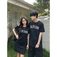 批发洗水纯棉 实拍新款夏季情侣装字母短袖T恤衫女裙