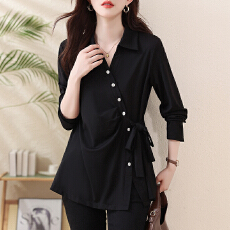 批发实拍2026春季新款<b class='q'>长袖</b>纯色衬衫女大码胖MM洋气减龄百搭上衣简约秋
