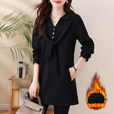 批发实拍2026春季新款大码<b class='q'>女装</b>妈妈装围巾<b class='q'>领</b>显瘦洋气时尚加绒加厚上衣