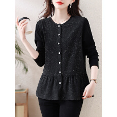 批发实拍2026<b class='q'>春</b>季新款大码胖MM遮肉显瘦亮闪闪拼接长袖百搭上衣