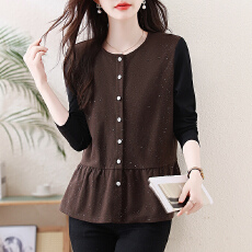 批发实拍2026<b class='q'>春</b>季新款大码胖MM遮肉显瘦亮闪闪拼接长袖百搭上衣