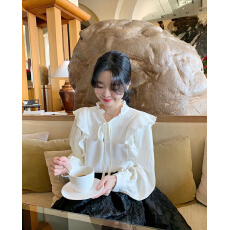 批发现法式气质木耳边褶皱衬衫