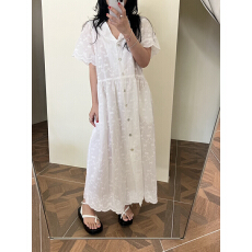 批发小众气质重工缕空钩花连衣裙