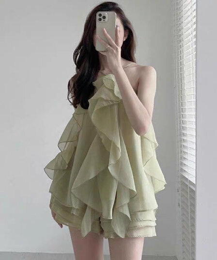 재고 있음 여름 품격 레트로 행침 목 프릴 슬립 드레스