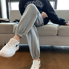 批发灰色<b class='q'>运动</b>裤女春秋季2025新款宽松加厚休闲卫裤加厚香蕉防风束脚裤