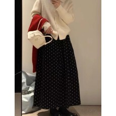 批发强烈推荐！韩系波点高腰a字半身裙女秋冬季新款加厚梨形身材裙子