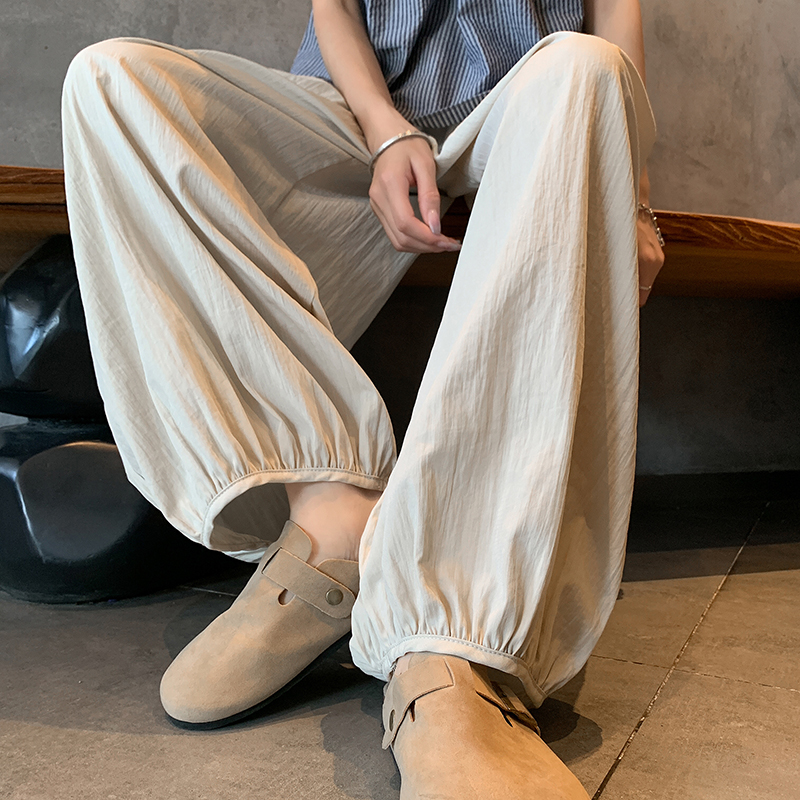 면 린넨 바지 여름 얇은 스타일 여성 아마 할란 무 바지 캐주얼 루즈핏 조거 얼음 실크 9부 바지 배기 바지