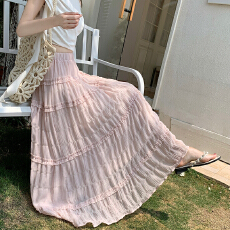 批发馨帮帮 甜美少女木耳花边蛋糕裙2026柔美<b class='q'>优雅</b>高腰A字中长款伞裙