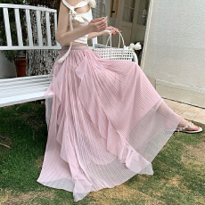 批发百褶裙女春季2026新款气质垂感雪纺半身裙宽松大摆a字长裙蛋糕裙