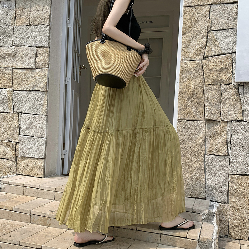 깃발 거즈 스커트 반신 스커트 빛 럭셔리 고급 센스 여성 2026 새로운 하이웨이스트 슬림해 보이는 A라인 스커트 우아한 큰 진자 롱 스커트