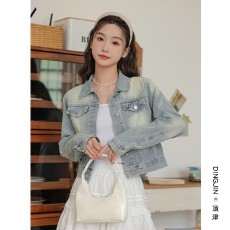 批发复古水洗牛仔外套女春秋2025新款小个子休闲百搭宽松短款夹克上衣