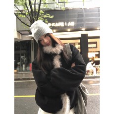 批发红人馆毛毛麂皮绒外套女秋冬2025新款黑色棉袄巨好看棉衣夹棉棉服