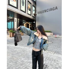 批发@uniken【反方向的钟】可拆卸毛领夹棉牛仔外套女冬季夹克衫棉衣