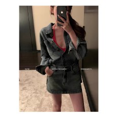 批发地球店复古辣妹水洗牛仔衬衫裙女<b class='q'>春</b>气质高级设计感翻领长袖连衣裙